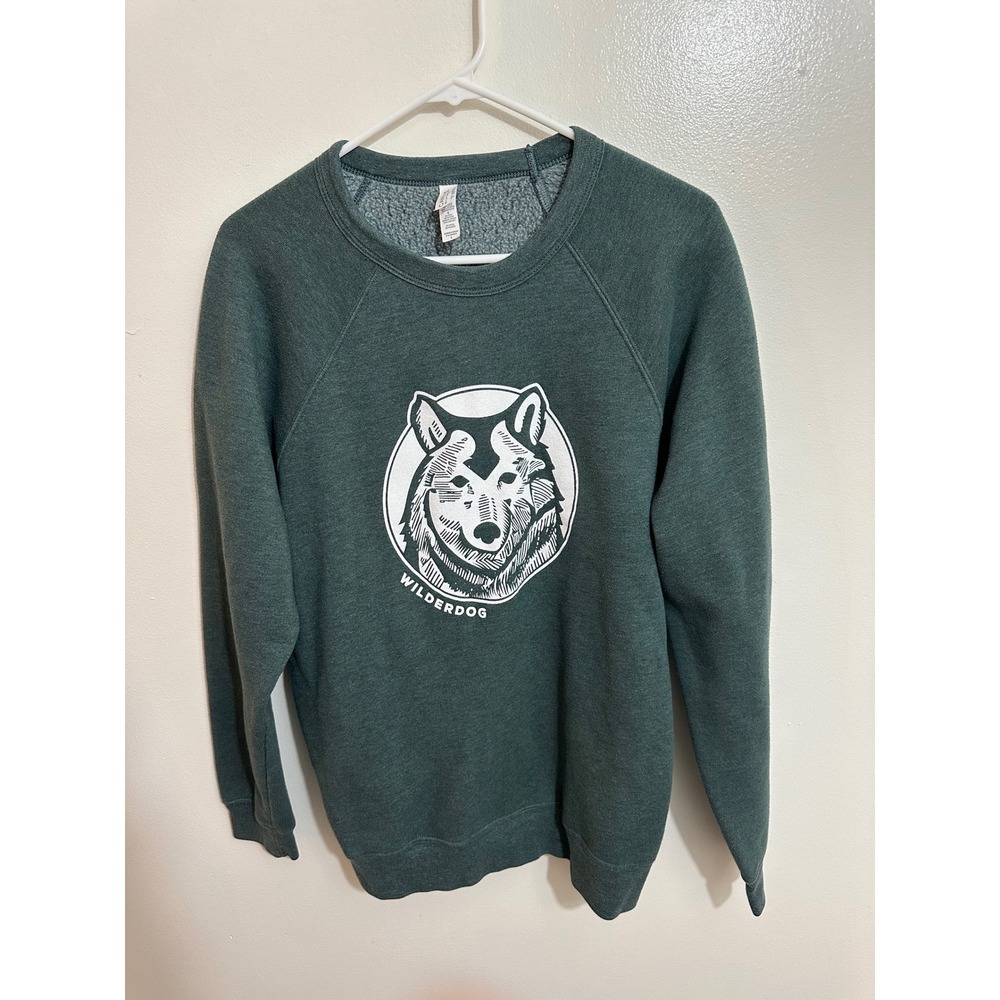 Wilderdog Wolf Graphic Sweatshirt Bella Canvas Green Pullover Large
